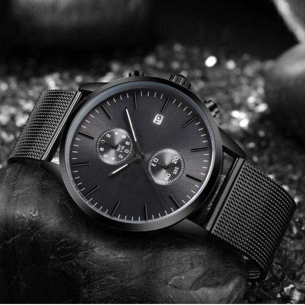 Mens Mesh Strap Black Chronograph Watch