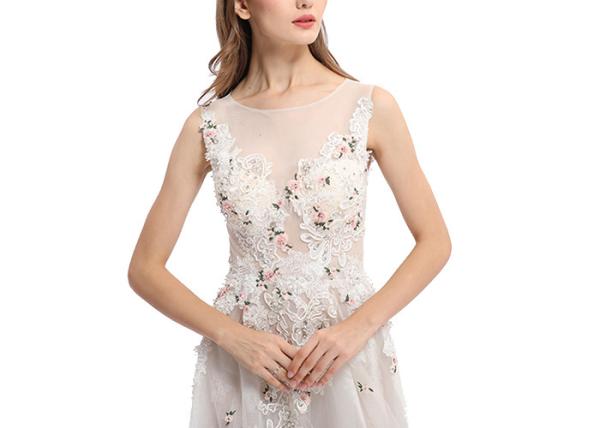 Classical White Party Dresses For Women , Lace Appliqued Long Evening Dresses
