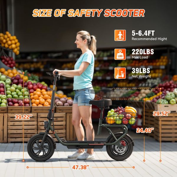 SISIGAD Adults Electric Scooter 12 Tires Peak 500W Motor 45km Long Range Electric Folding Scooter for Commuting with Rear Rack