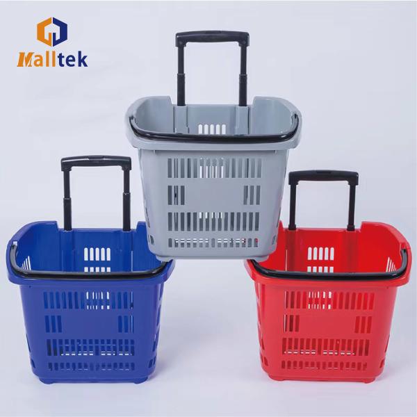 Customized Telescopic Handle Rolling Supermarket Shopping Trolley Basket With Two Wheels