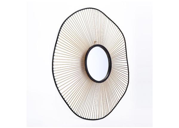 Decorative Black Gold Round Modern Sunburst Mirror