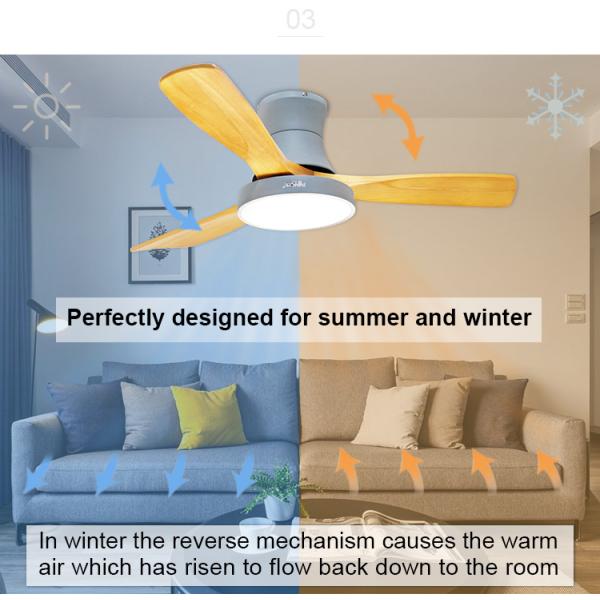 Ventilador de teto de perfil baixo com controle remoto de lâminas de madeira de 48