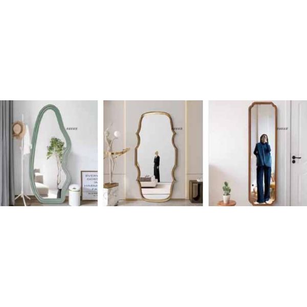Wall Mounted Asymmetrical Walnut Wood Framed Bathroom Mirror Rustic Farmhouse Decor Mirror for Bedroom Living Room Entryway