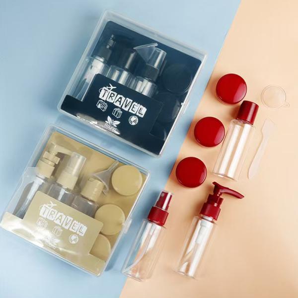 50ml 7pcs Set Plastic Travel Set Bottle Zipper Bag Set Cosmetic Container Spray Flip Cap