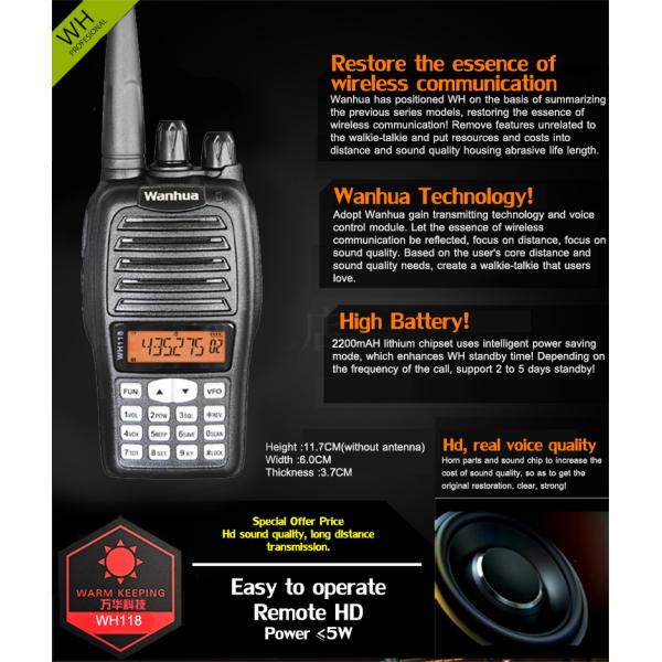 Wanhua WH118 Handheld Radio Walkie Talkie 2W Output Power Dual-band UHF VHF Long Range