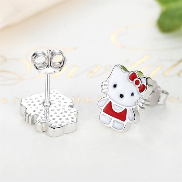 Китти Чайлдренс серебряные серьги Красный Белый Черный Эмалированные ювелирные изделия В 925 серебра