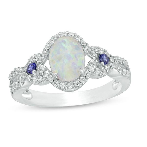 5.0mm Heart-Shaped Opal and 1/8 CT. T.W. CZ Frame Ring in Sterling Silver