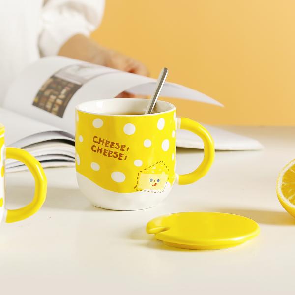 Taza de cerámica con dibujos de queso, pareja, taza para estudiantes, taza creativa con flores, taza de café para oficina
