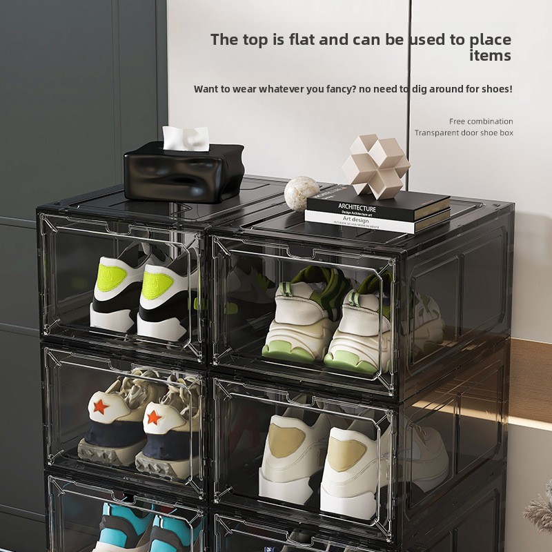 Hot Selling Household Transparent Plastic Magnetic Stackable Shoe Storage Organizer Cabinet Dustproof Shoe Box