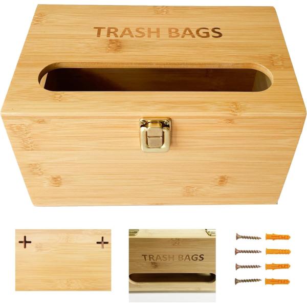 Classification Non-folding Rack Bamboo Bag Dispenser for Trash Bags Wall Mounted