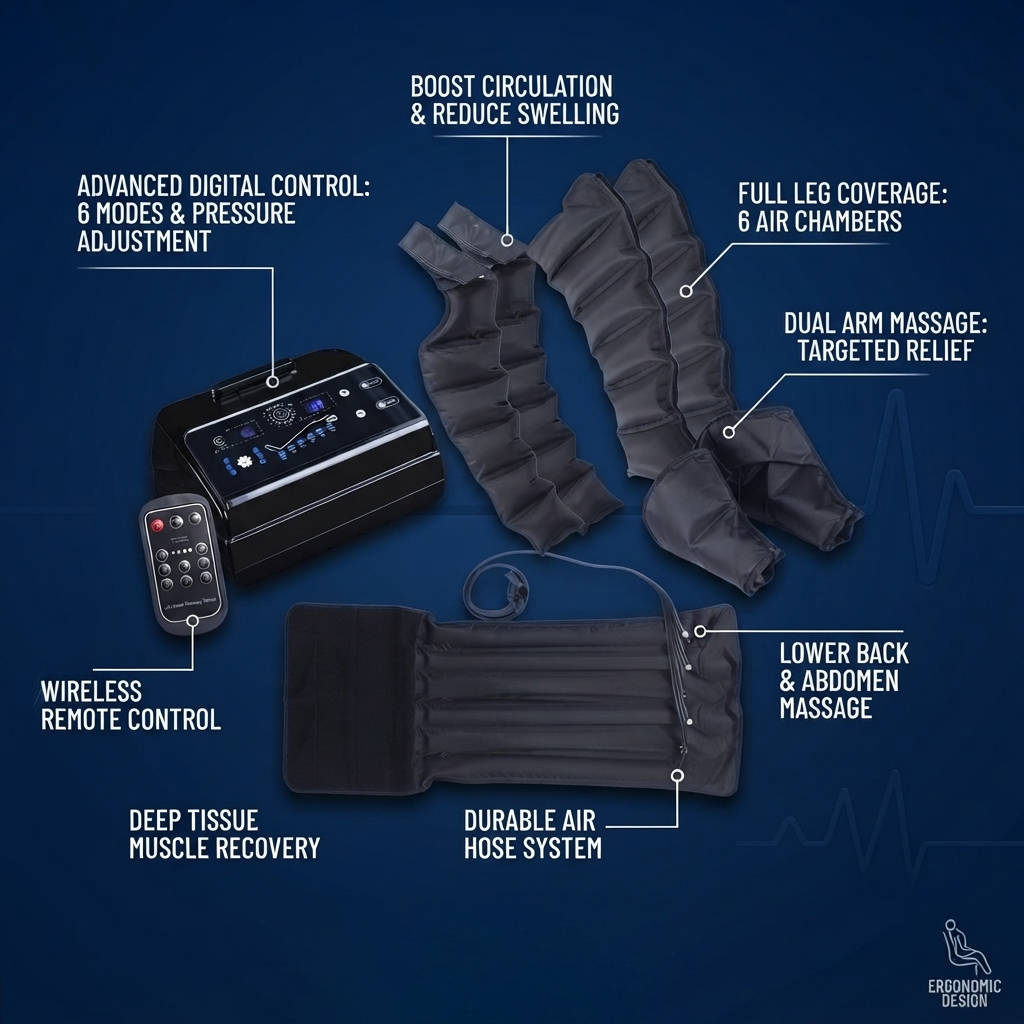 Professional 6-Chamber Smart Air Compression Recovery System with Full Body