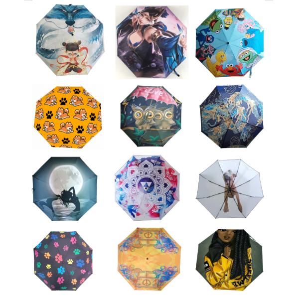 DIY Custom Design Dragonfly Animal Pattern Three-folding Umbrella with Black Coating