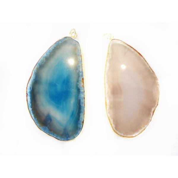 50 - 70mm Mix Color Slice Agate Pendant Jewelry With Copper Plating OEM