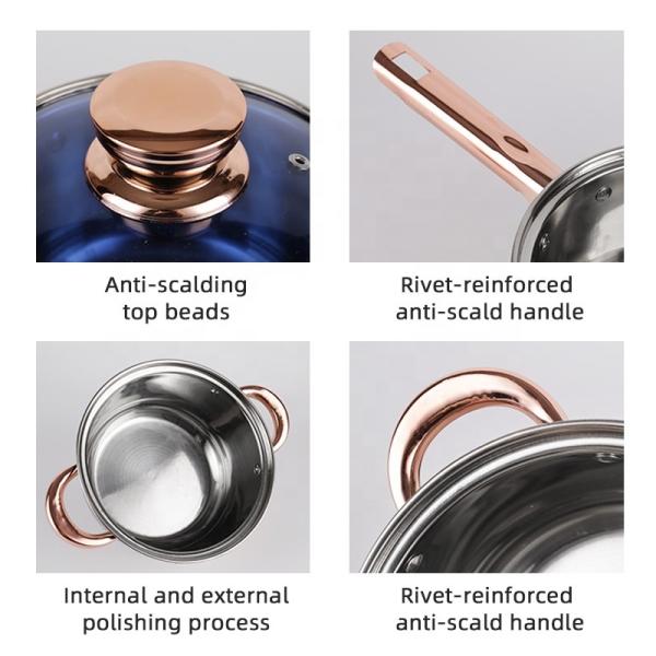 Nonstick Pots Capsule Bottom Glass Lid Round Knob 12 Pcs Stainless Steel Cookware Set Non Stick Cooking Pot Sets