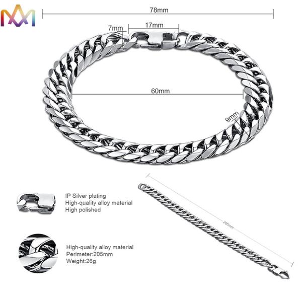 ID 64MM людей 67MM выгравировал браслет широкой обочины цепной