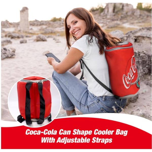 Coca Cola Can Shape Cooler Bag with Bluetooth Speaker, 5H Playtime, Adjustable Straps, Zippers, 5-Layer Insulated Fabric Keeps Food Fresh for 12 Hours, Perfect for Outdoor and Indoor BBQ Parties