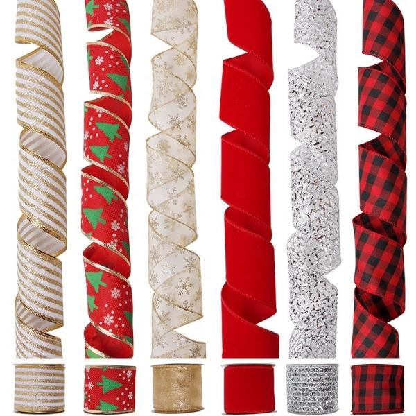 Cintas de embrulho de Natal MSD OEM 65mm Plaid Wired Ribbon para decoração e embrulho