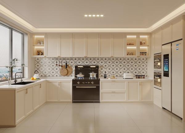 Armários personalizados Soluções de cozinha inteligente Armário de cozinha de melamina de grãos de madeira