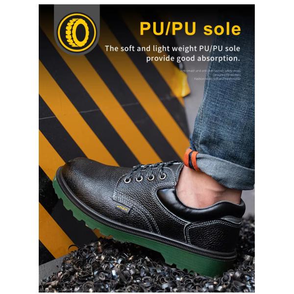 Metal Toe Industrial Safety Shoes PU Black Leather Work Shoes For Men