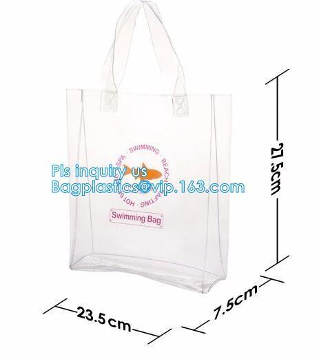 fashion pvc mirror vinyl shopping bag with printing, Recyclable Durable Clear PVC Shopping Bag with Button Closure, tote