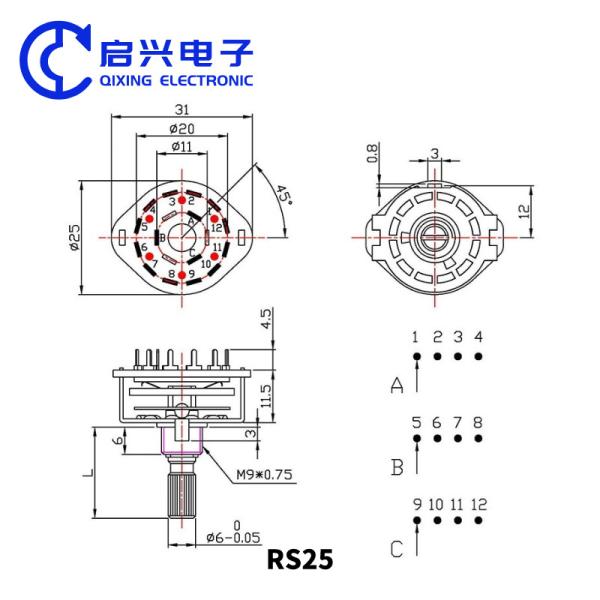 2pcs RS25 Rotary Selector Switch 1 Pole 11 Position 500V AC 1 MIN