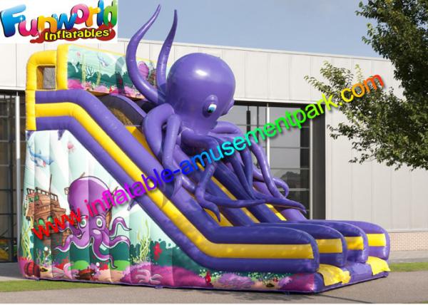 Commercial Inflatable Purple Octopus Slide , Giant Dual Dry Slide For Kids N Adults