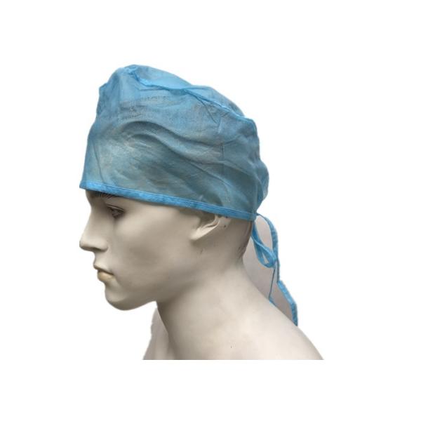 Blue Green Disposable Operating Room Hats , Surgical Doctor Head Cap With Tie