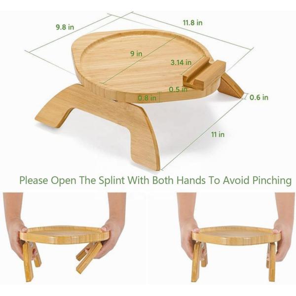 Custom Natural Bamboo Sofa Side Table Foldable Armrest Clip-On Couch Tray for OEM ODM