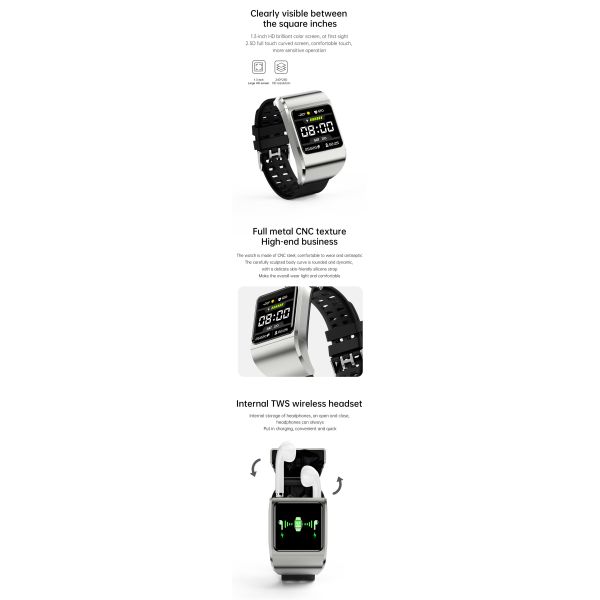 Eraysun 2 in 1 Bt Calling Smart Watches Waterproof Reioj Smart Watch With Earbuds Touch Screen Tws Earbuds Earphone
