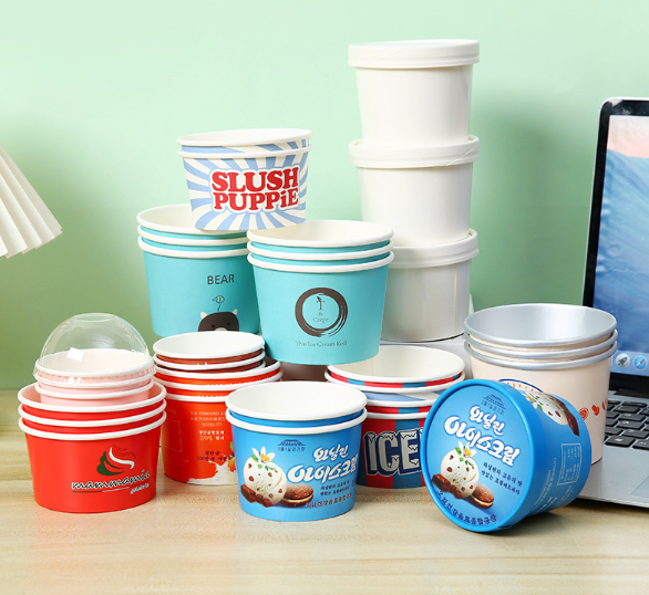 Leak Proof Disposable Paper Ice Cream Cups With Custom Logo Printing For Frozen Desserts