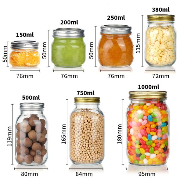 Дешевая цена Круглый 180Ml 280Ml 380Ml 500Ml Продовольственный пакет Стеклянные банки с винтовой крышкой