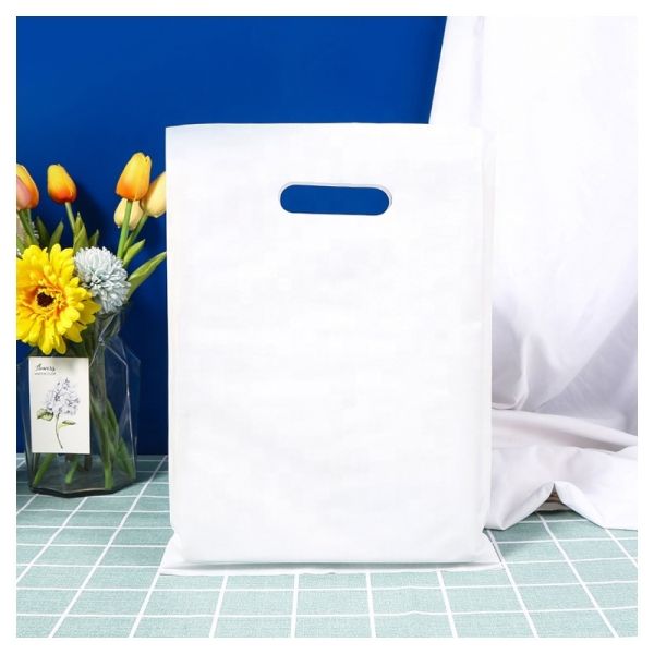 PET Die Cut Plastic Shopping Bags Custom Order Thank You Logo Boutique Bags Handles Merchandise Gifts Packaging Supplies