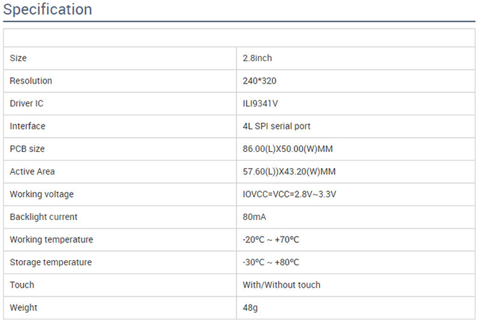 2,8 модуль SPI Lcd показывает дисплей дюйма Ili9341 Spi Tft Lcd модуля 240*320 2,8