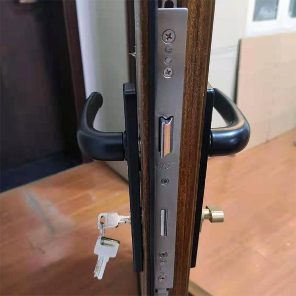 Wood Grain Color Aluminium Hinged Doors Customized Exterior Hinges Doors 5mm Glass