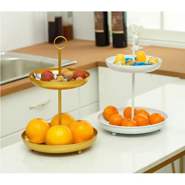 Anti Rust Double Tier 31cm Height Steel Fruit Basket