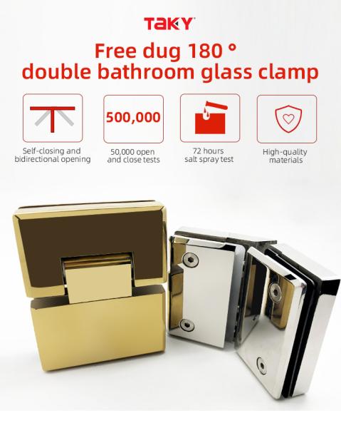 SS Shower Hinge 180 Degree Double Side for Interior Glass to Glass Shower Door Partitions