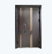 China Suppliers Luxury Front Security Exterior Doors Deep Embossing Double Leaf Panel Entry Front Steel Door for House with Smart Lock