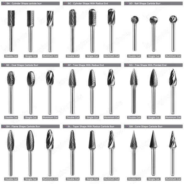 10 pièces de tungstène Carbide Burr Set 6 mm 1/4 Shank double coupe pour le bois métallique