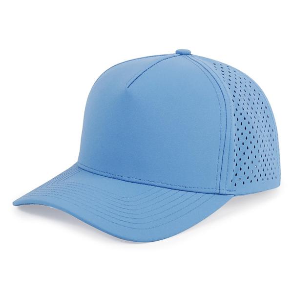 Wholesale 5 Panel Blue Baseball Cap Custom Laser Cut Hole Gorras Golf Waterproof Polyester Sports Hat