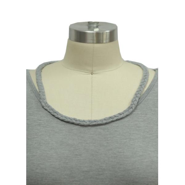 Ladies Long Sleeve Shirt Round-neckline  Melange Fabric Normal Size Blend Fabric Yarn Dye Stripe Insert Braid Neck Line