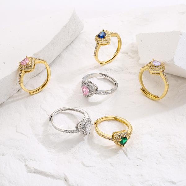 Gold Plated 18k Wedding Ring Heart Colorful Crystal Diamond Engagement For Women