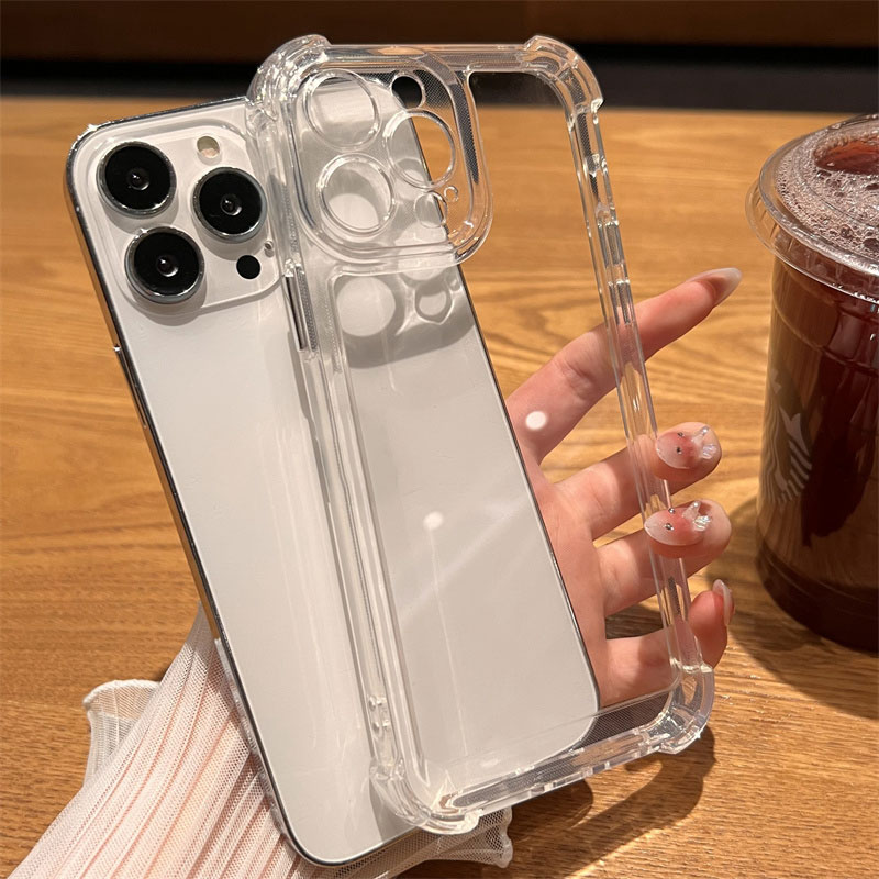 For Luxury Shockproof Anti-yellow Clear Hard Phone Case for 14 13 Pro Max Soft Silicone Bumper Transparent Cover