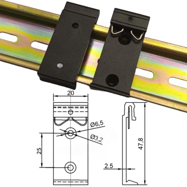 Aluminum 35mm Din Rail Fixed Clamp Black DIN Rail Mounting Clip Snap for Relay Mounting