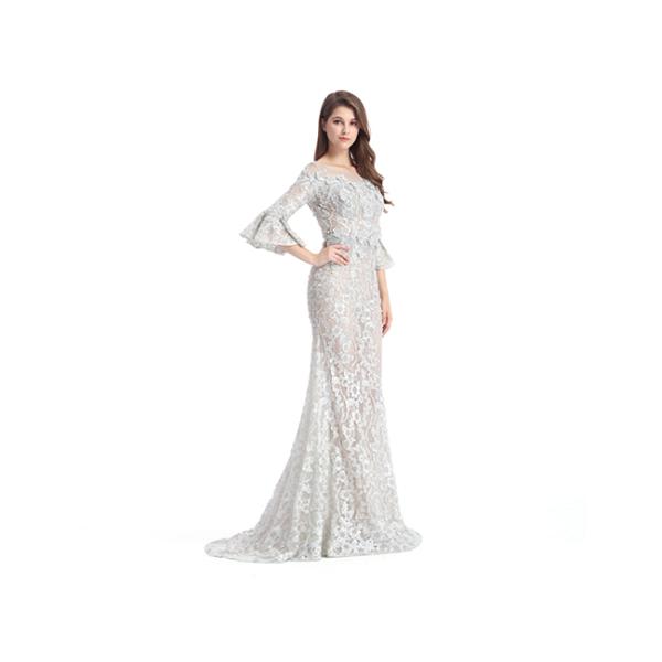 See Through Trumpet Half Sleeve Evening Dresses Floor Length Any Color Available