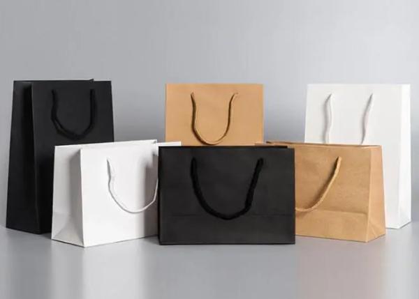 O costume luxuoso imprimiu seu próprio saco de papel de Logo White Brown Craft Shopping com punhos