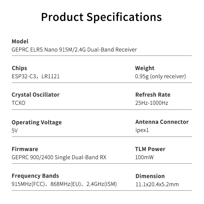 ELRS Nano 915M/2.4G Dual-Band Receiver Module 2.4GHZ 900MHZ RX Antanna for FPV Racing Drone Parts