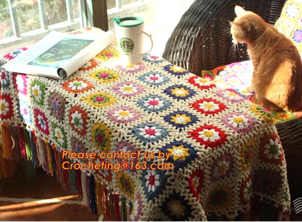 Nordic Hand-woven crochet hook Daisy striped blanket, Cashmere knitted blanket, sofa blank
