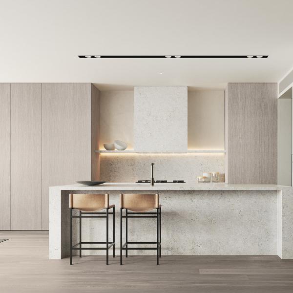 Muebles de cocina completos de la isla de madera de PVC blanco, puertas de vidrio para villas