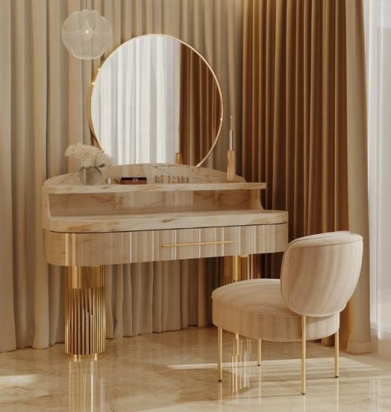 Modern Luxury Bedroom Furniture Functional Bedding Room Set With Gold Plated Top And Marble Leather Ceramic Dressers