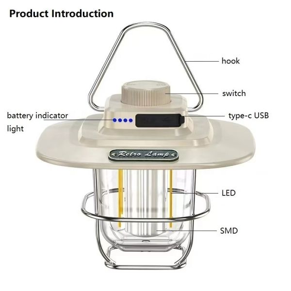 2026 Factory Wholesale Led Retro Outdoor Waterproof Multifunctional Lighting Camping Lamp Hand-held Camp Light Lantern